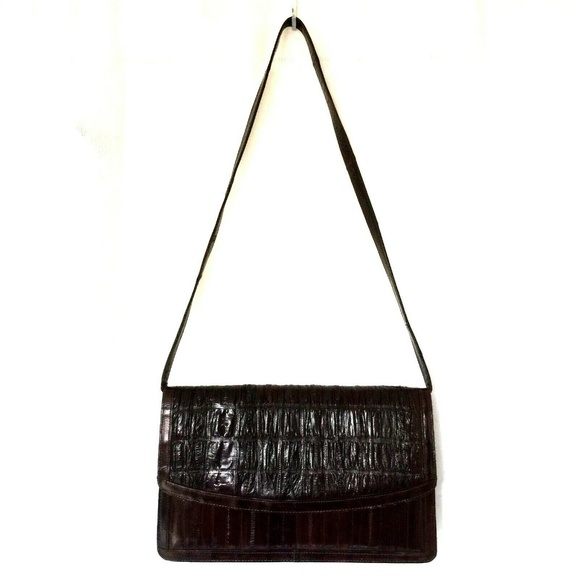 VTG Eel Skin Clutch Bag Handbag Burgundy Red Brown - Picture 1 of 8